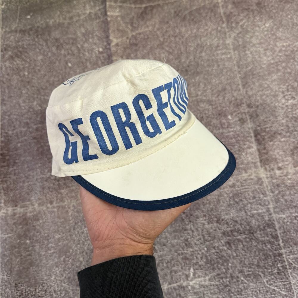 Men's Vintage 80's Georgetown Hoyas Navy Blue White Fitted Painters Hat Cap Sz M